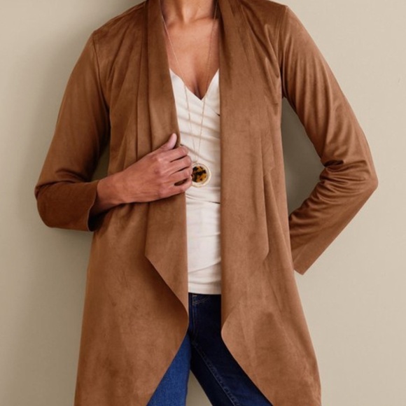 Soft Surroundings Shape Drape Faux Suede Jacket Saddle Brown NWT - Picture 7 of 7